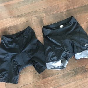 Two pair padded bike shorts